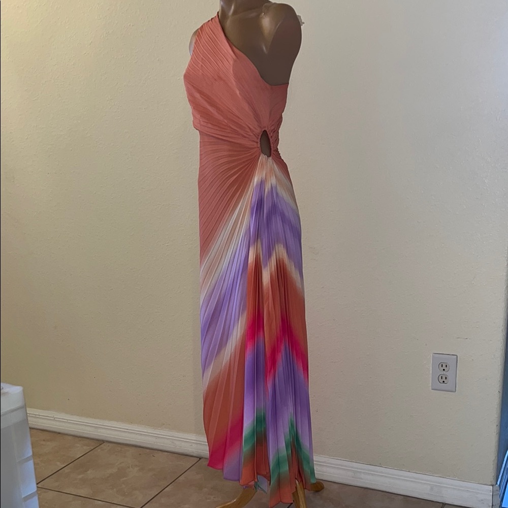 Elegant Multicolor pleated One-Shoulder Dress